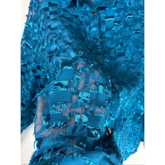 French Laundry Woman 2X Teal Textured Sheer Button-Up Blouse Boho Chic Top - Picture 7 of 10